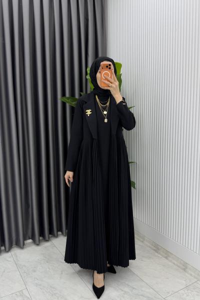 Siyah  Broşlu Premıum Sibel Tasarım Takım Tesettür Giyim