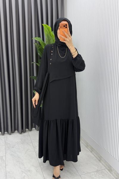 Siyah Ceyşan Elbise Premium Seri Tam Boy Tesettür Giyim