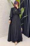 Siyah  Mihra  Abaya Takım Tesettür Giyim