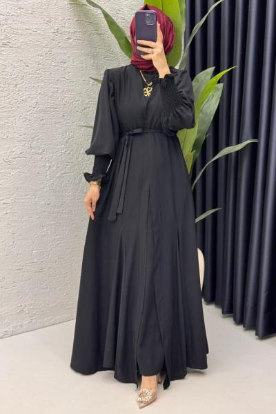 Siyah  Mihra  Abaya Takım Tesettür Giyim