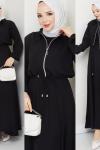 Siyah Moda Fermuar Elbise Takım