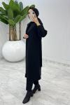 Siyah Premıum Defne Kaşe Kaban Tesettür Giyim