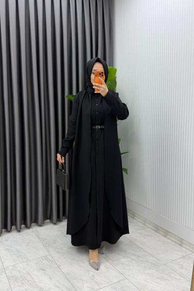 Siyah Premium Pare Elbise Ferace Tesettür Giyim