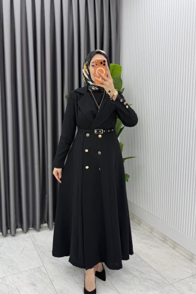 Siyah Premium Naz Jile Ferace Takım Tesettür Giyim