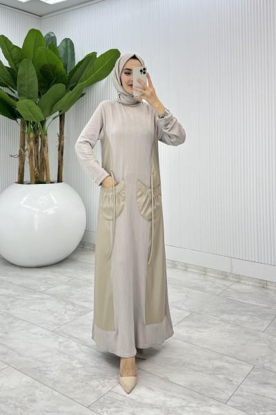Taş Asya Deri Cepli Elbise Tesettür Giyim