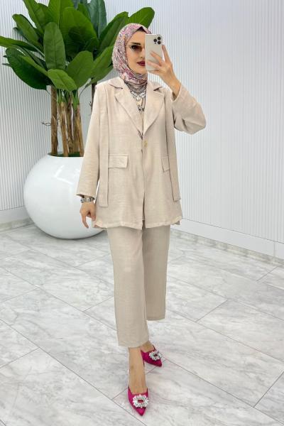 Taş Tek Düğme Ceket Takım Tesettür Giyim