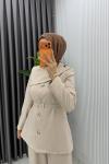 Taş Zerya Ceket Takım Premium Seri Kemerli Tesettür Giyim Double Krep Plazzo Uzun Pantolon