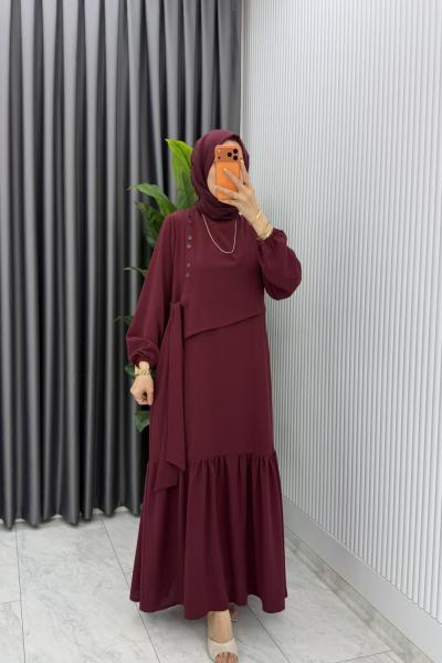 Vişne Ceyşan Elbise Premium Seri Tam Boy Tesettür Giyim