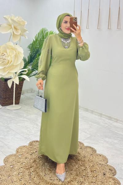 Yağ Yeşil Kardelen Elbise Tesettür Giyim