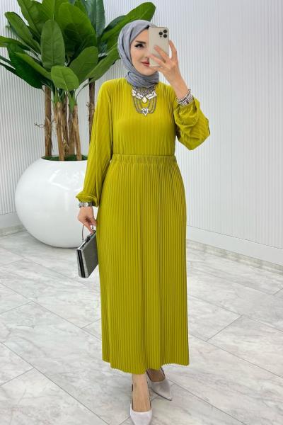 Yağ Yeşil Müge Etek Takım Tesettür Giyim