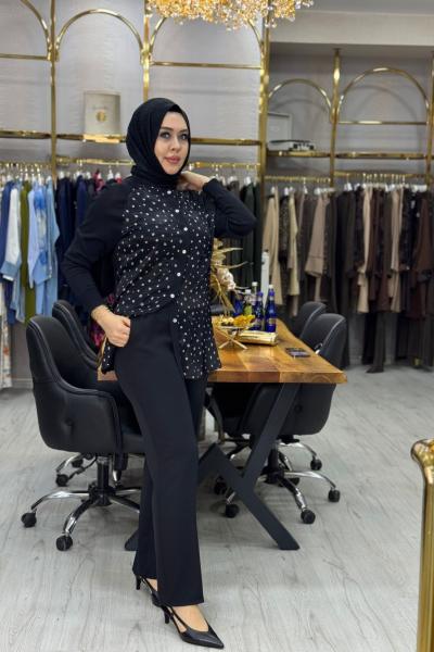 Cepli Bol Paça Pantolon Siyah