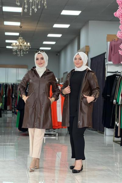 Kısa Deri Trenç Acı Kahve