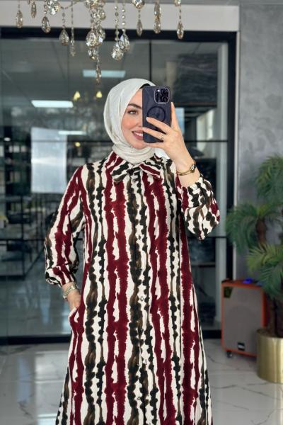 Lenna Uzun Gömlek-Bordo