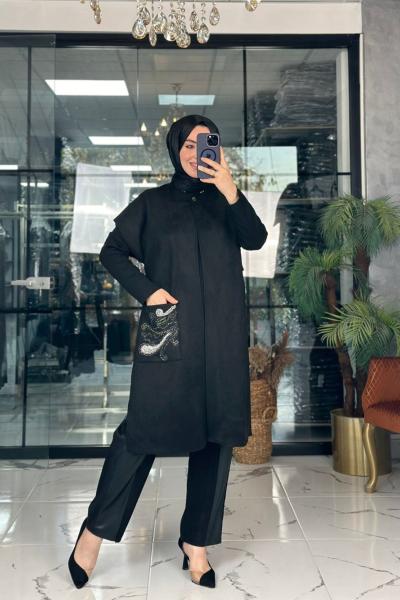 Süet Tasarım Yelek Siyah