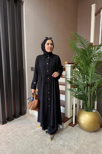 Bağlama Detay Maxi Boy Takım Siyah