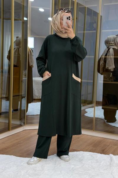 Burgu Kumaş Garnili Takım Haki