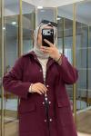 Çıtçıtlı Detaylı Parka Trençkot Bordo