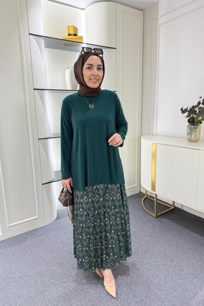 Etnik Desen Tilda Etekli Takım Zümrüt