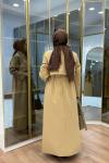 Fermuar Detaylı Maksi Boy Trençkot Camel