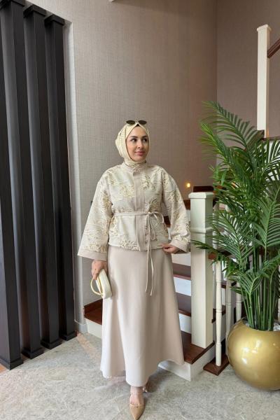 File Payet Etekli Takım Bej