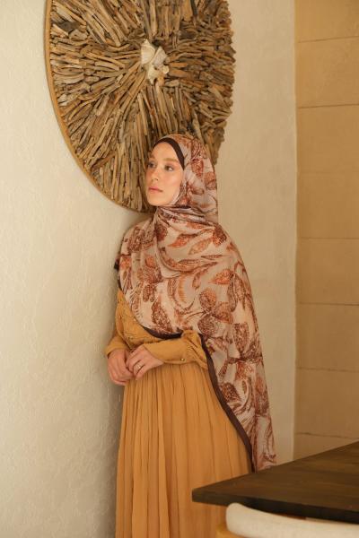 Floral Desen Soft Pamuk Şal  KAHVERENGİ