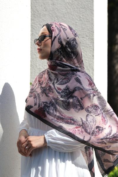 Floral Desen Soft Pamuk Şal SİYAH