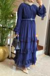 Katlı Şifon Elbise Lacivert