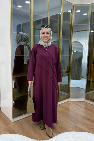 Nervür Detaylı Oysho Elbise Mürdüm