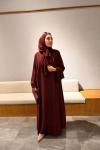 Nervürlü Elbise Abaya Bordo