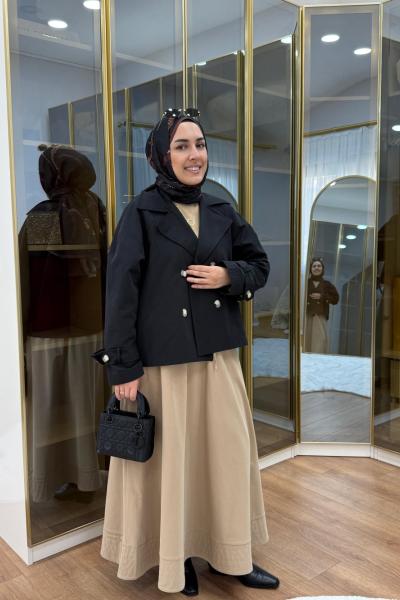 Reglan kol Kısa Trençkot Siyah