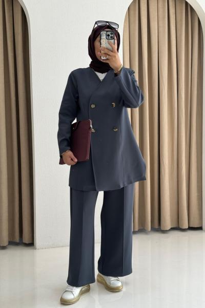 Scuba Ceketli Takım Füme