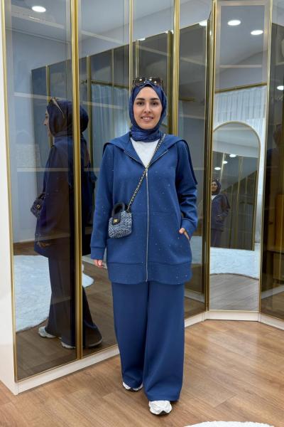 Taşlı Scuba Pantolon Takım İndigo