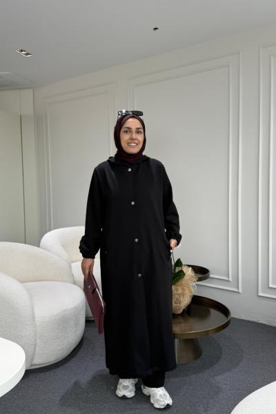 Uzun Kapüşonlu İkiiplik Takım Siyah