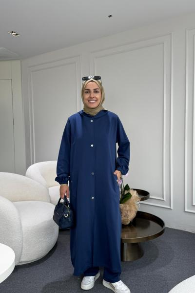 Uzun Kapüşonlu İkiiplik Takım Lacivert