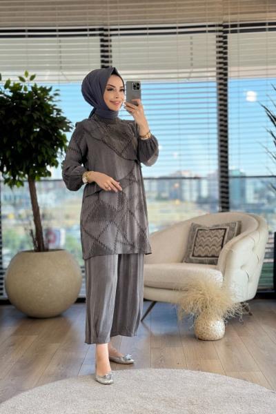 02-2233 Ön Parça Üstü Taş İşlemeli Takım Haki