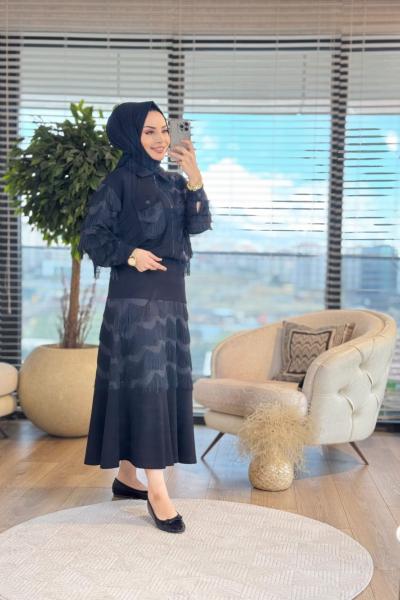 02-2334 Saçaklı Takım Siyah