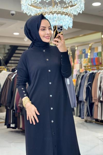 048 Eteği Volanlı Çıtçıtlı Uzun Hırka Siyah