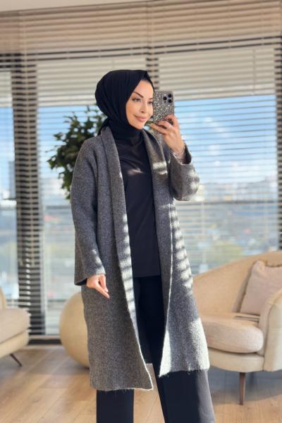 1005642 Uzun Triko Hırka Antrasit