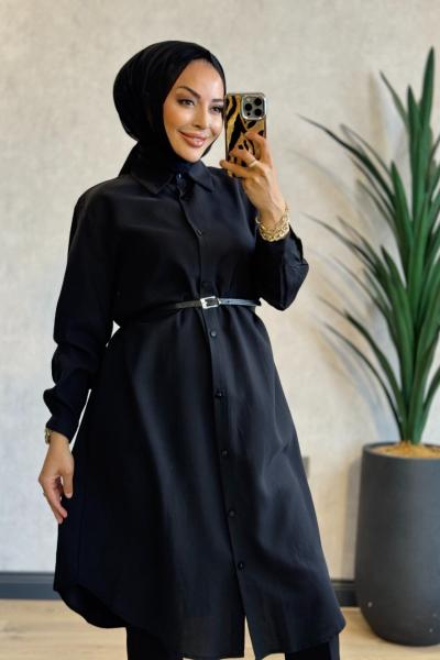 1009-2 Londra Keten Tunik Siyah