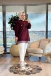 10720 Etek Ucu Çizgi Parçalı Tunik Bordo