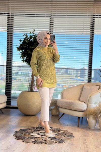 10726 Ön Sutaşlı Tunik Yağ Yeşili