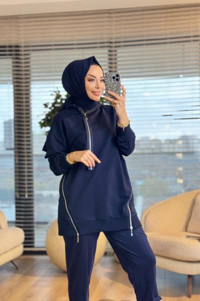 10731 Eteği Verev Fermuarlı Kap Lacivert Bordo