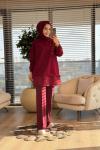 10739 Sağ Omuz Nakış Ve Taş İşlemeli Tunik Bordo