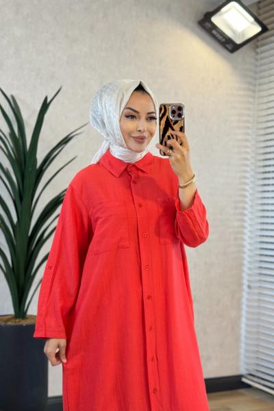 10750 Şelale Uzun Tunik Mercan