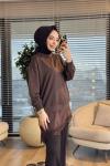 10766 Etek Ucu Dantelli Tunik Kahve