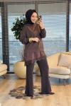 10766 Etek Ucu Dantelli Tunik Kahve