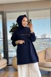 10768 Ön Parça Ve Fermuar Detaylı Tunik Lacivert