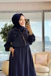 12677 Elbise Gofre Kumaş Ceket 2li Takım Lacivert