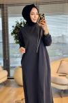 12686 Önü Fermuar Detaylı Elbise Siyah