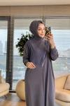 12686 Önü Fermuar Detaylı Elbise Antrasit
